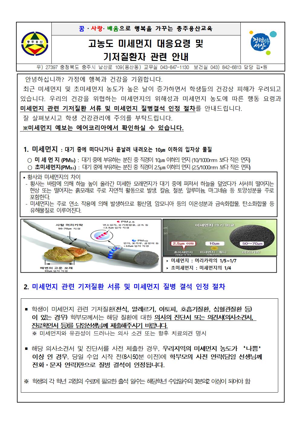 고농도 미세먼지 대응요령 가정통신문001