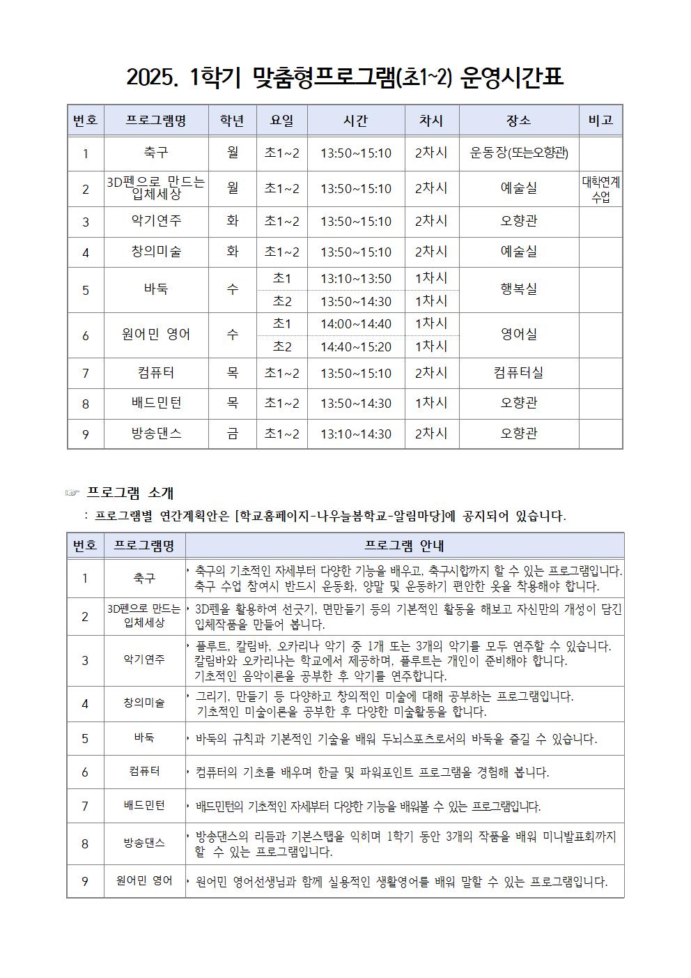 2025. 1학기 늘봄 맞춤형프로그램 수강신청 안내장002