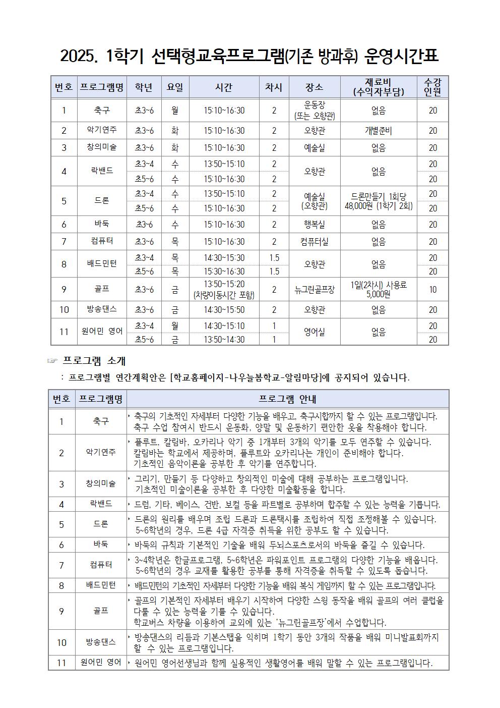 2025. 1학기 늘봄 선택형교육프로그램 수강신청 안내장002