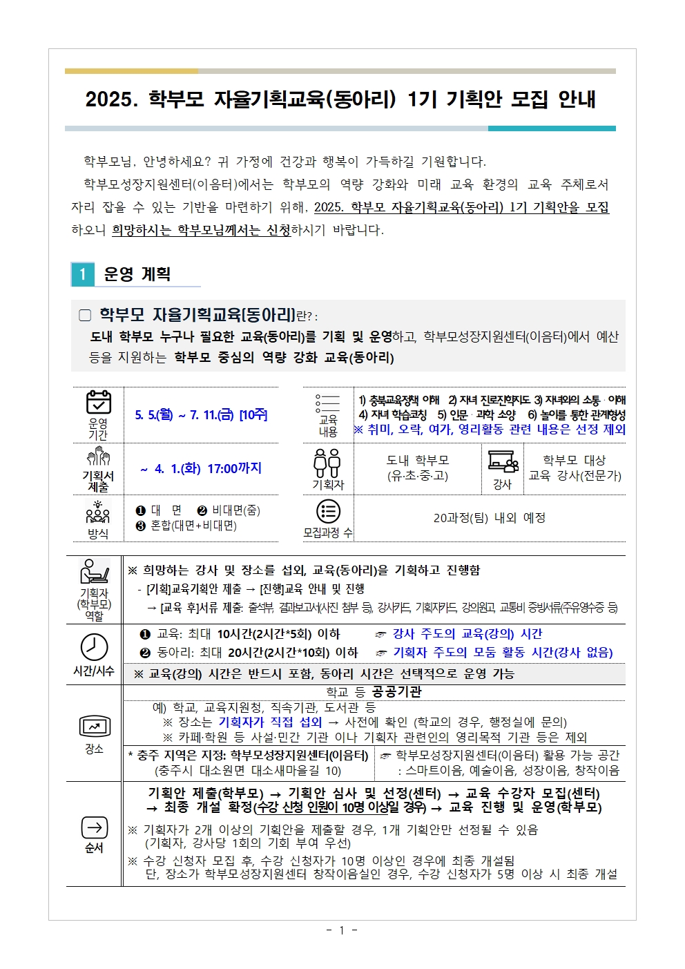 2025. 학부모 자율기획교육(동아리) 1기 기획안 모집 안내001