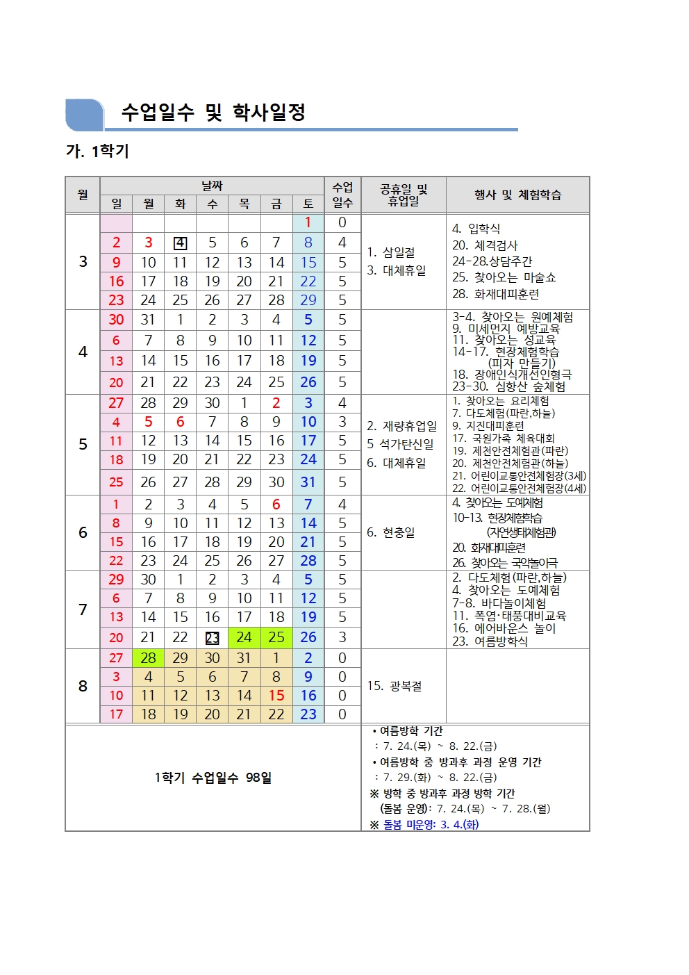 2025. 수업일수 및 학사일정001