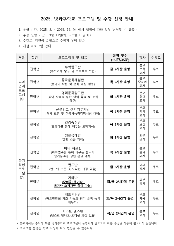 2025. 방과후학교 프로그램 수강 신청 및 참가 동의서(가정통신문)_2