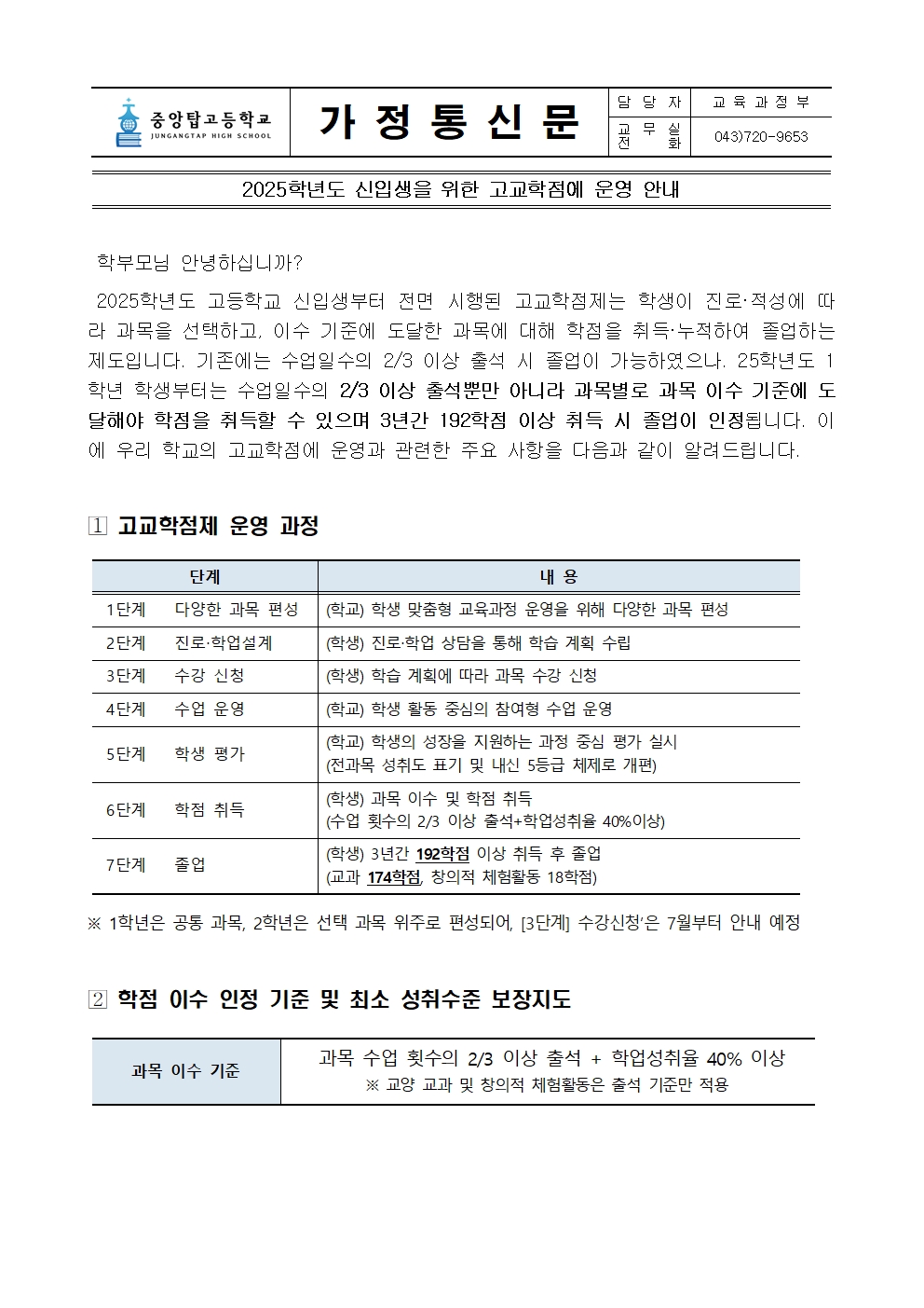 2022 개정 교육과정에 따른 고교학점제 안내 가정통신문001