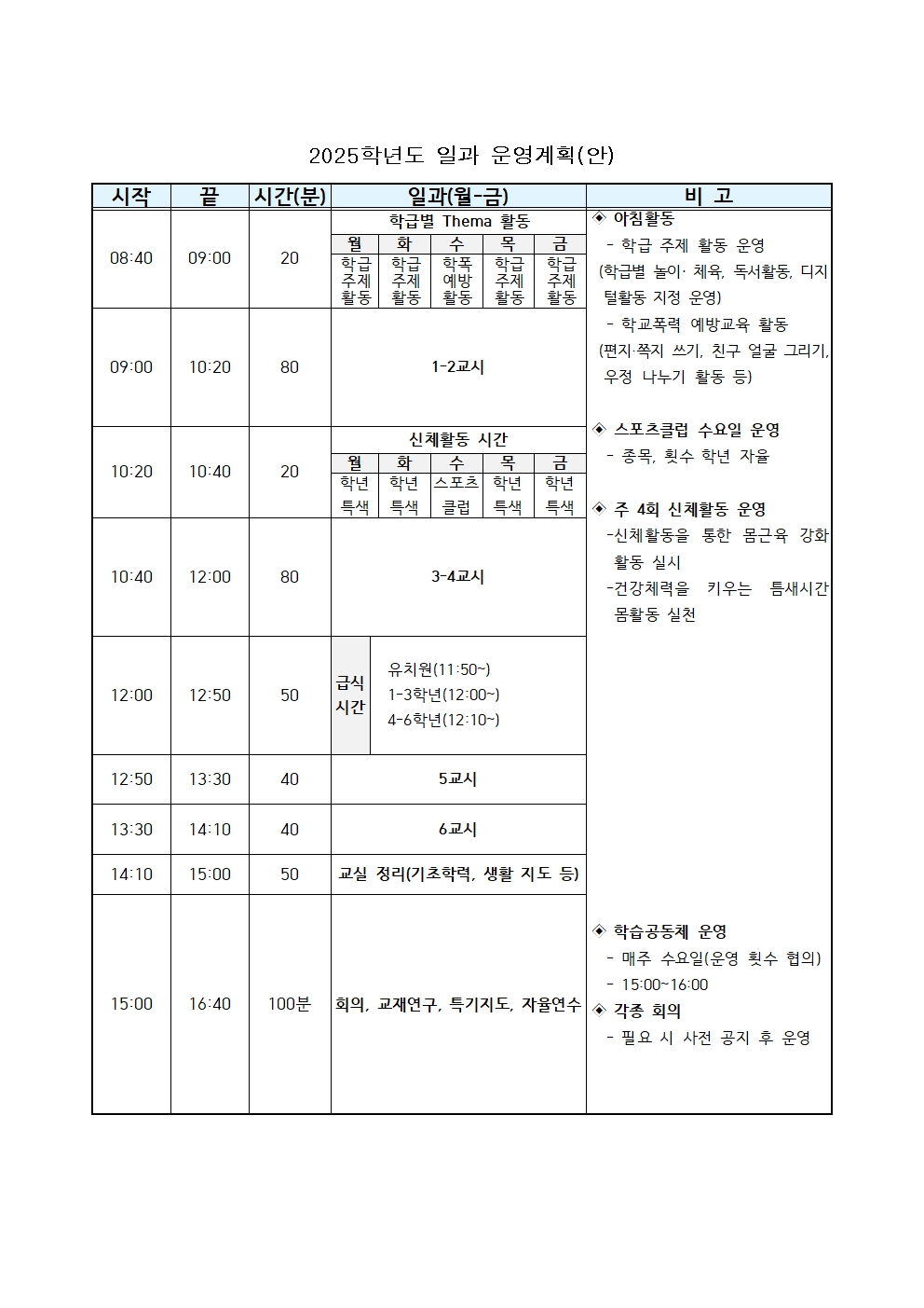 2025학년도 학사 일정 및 일과운영 계획002