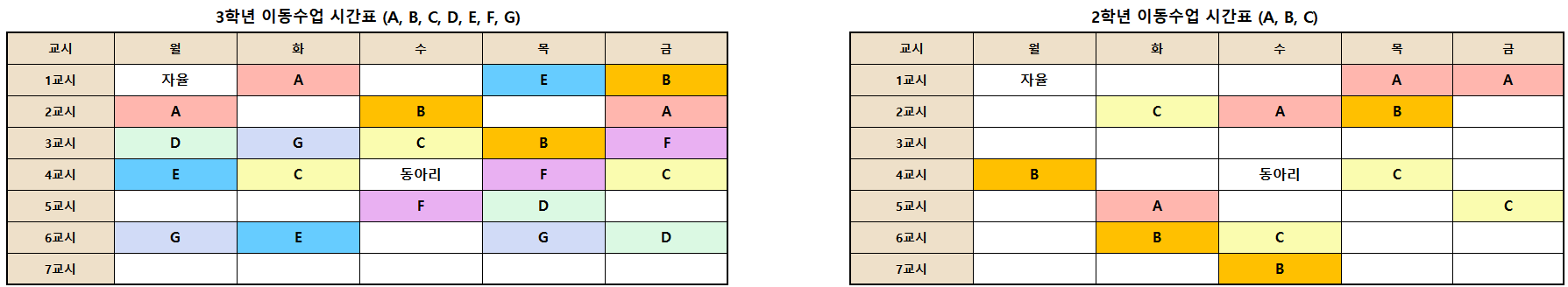 이동수업시간표(2, 3학년)