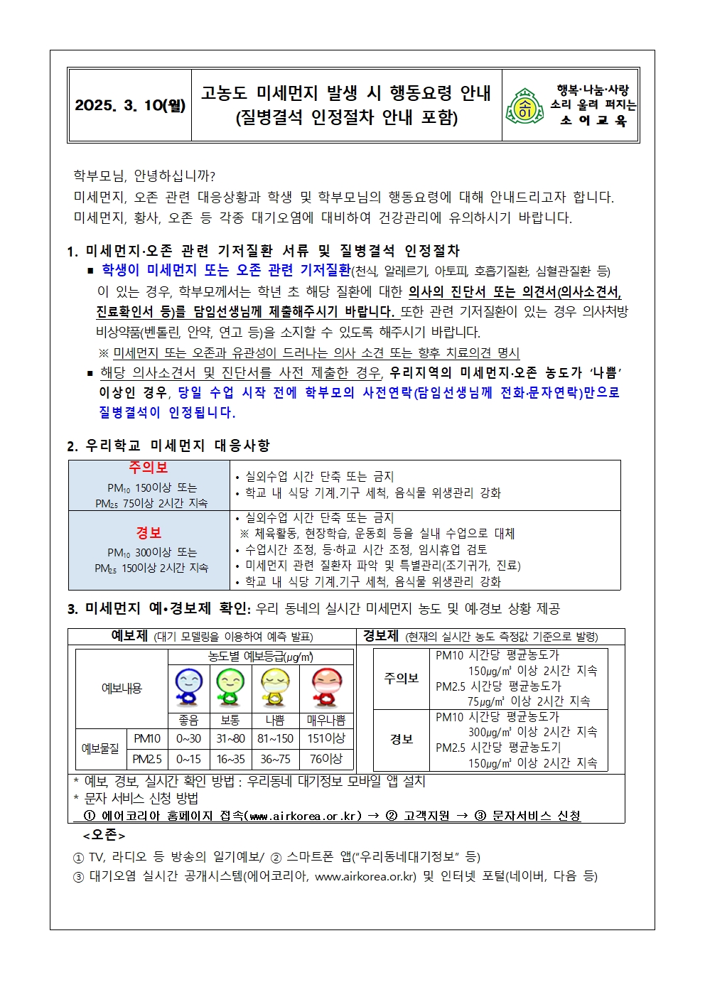 고농도 미세먼지 발생시 행동요령 안내문001