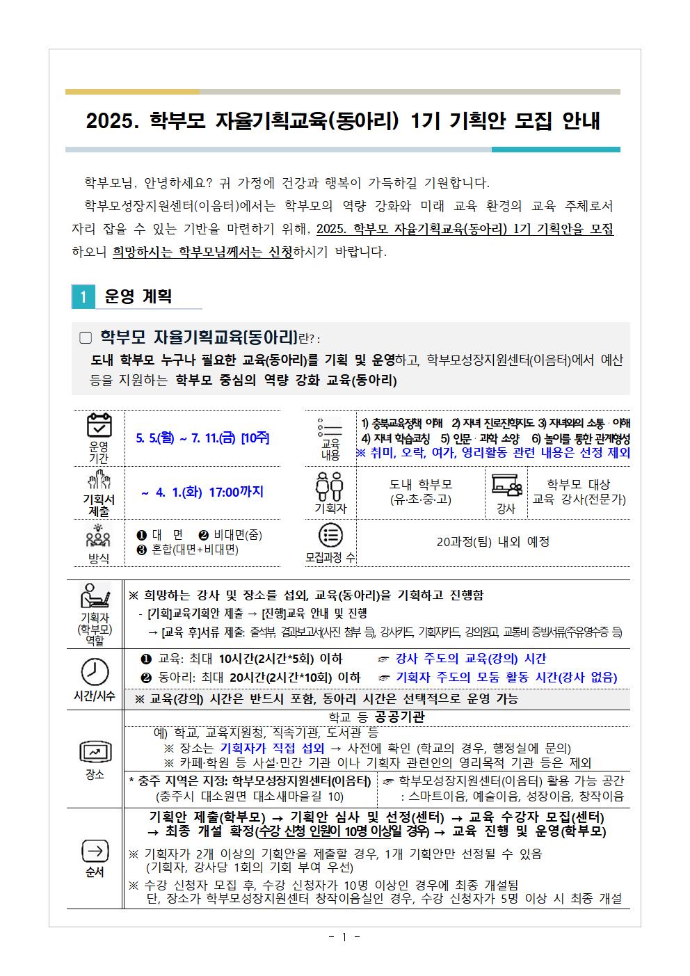 2025. 학부모 자율기획교육(동아리) 1기 기획안 모집 안내001