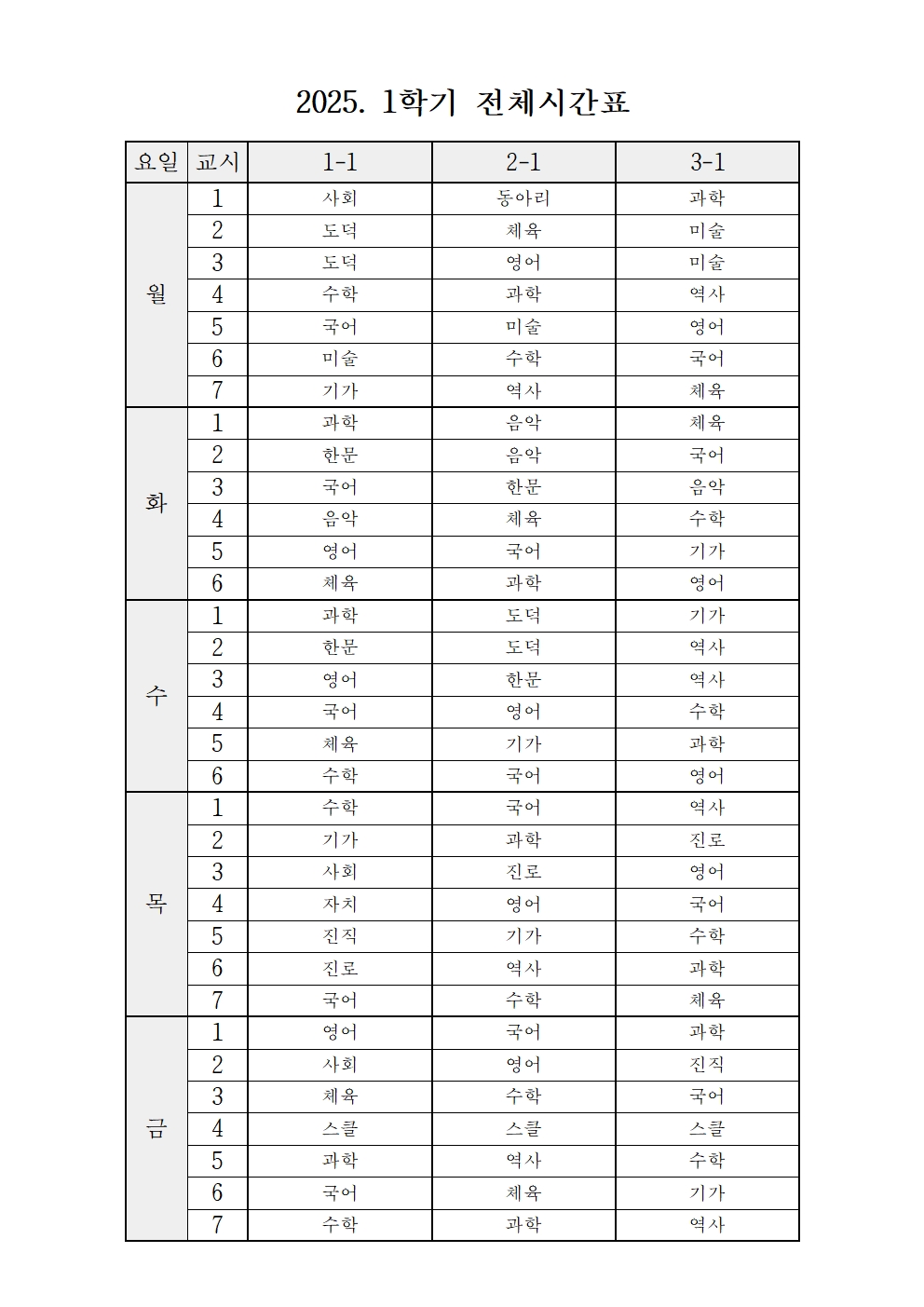 2025. 1학기 전체시간표001