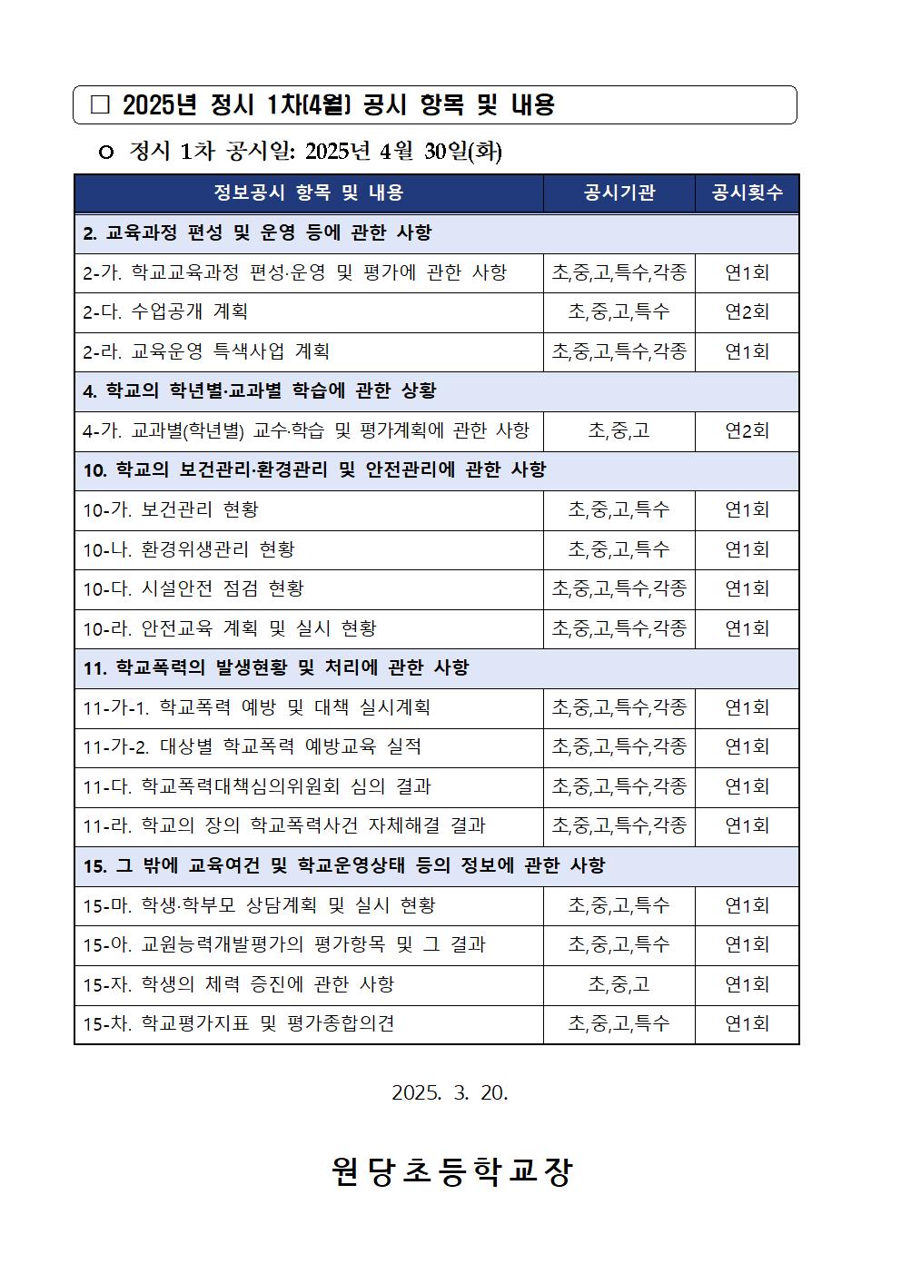 2025. 1차(4월) 정보공시 안내 가정통신문002