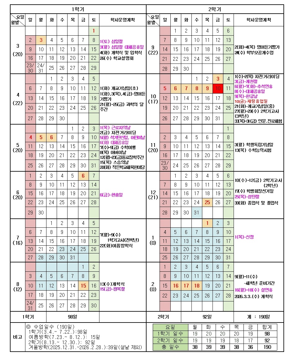 2025학년도 학사 일정(변경2025-3-17)