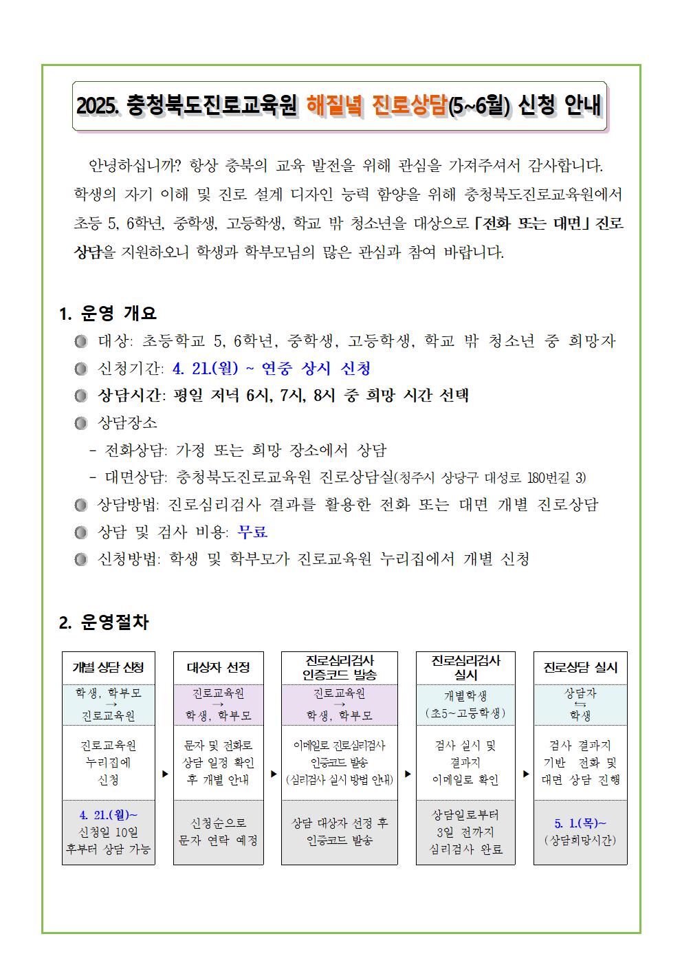 2025. 해질녘 진로상담 신청 안내 가정통신문001