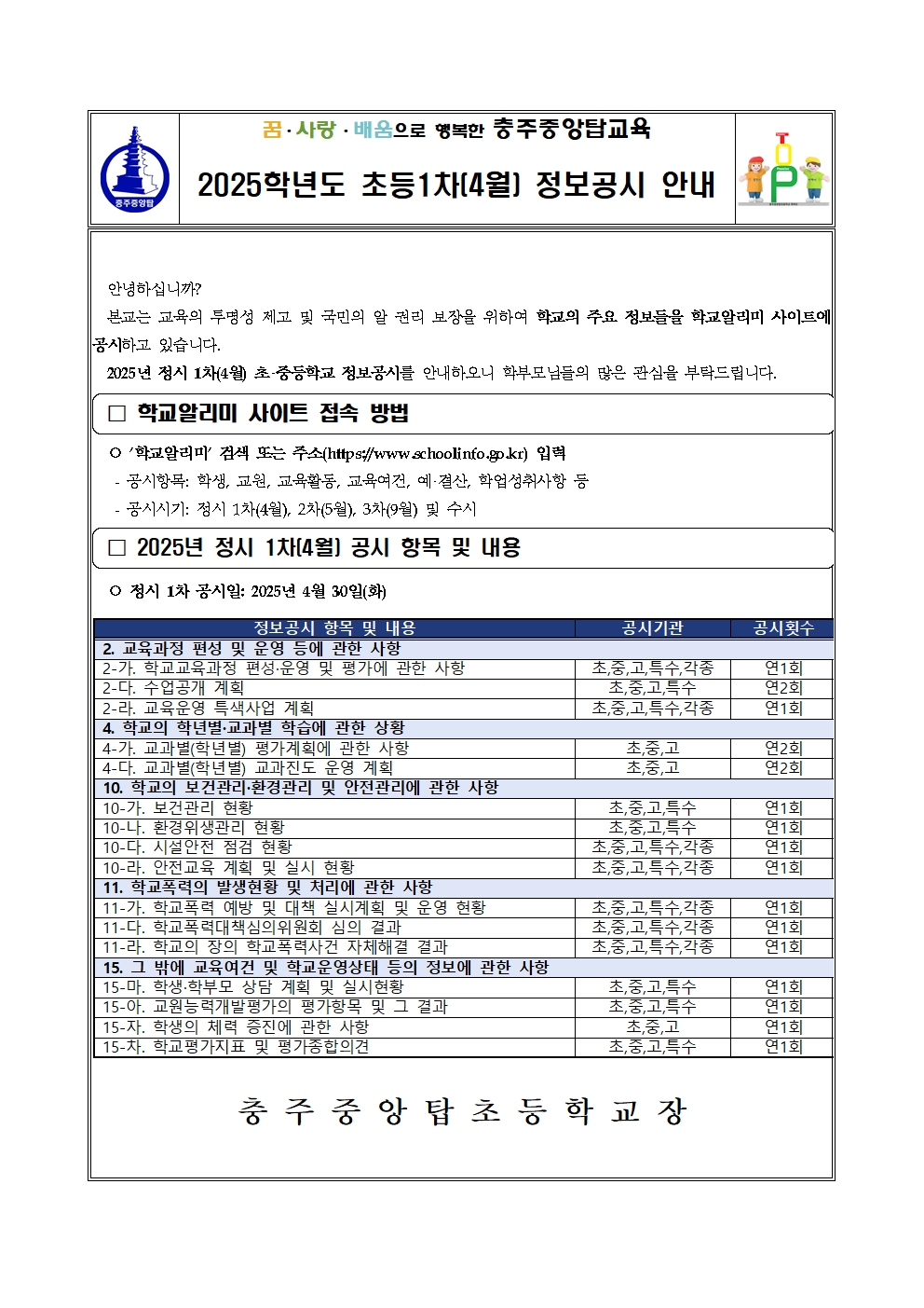2025. 정보공시 수시 및 정시 1차(4월) 가정통신문001