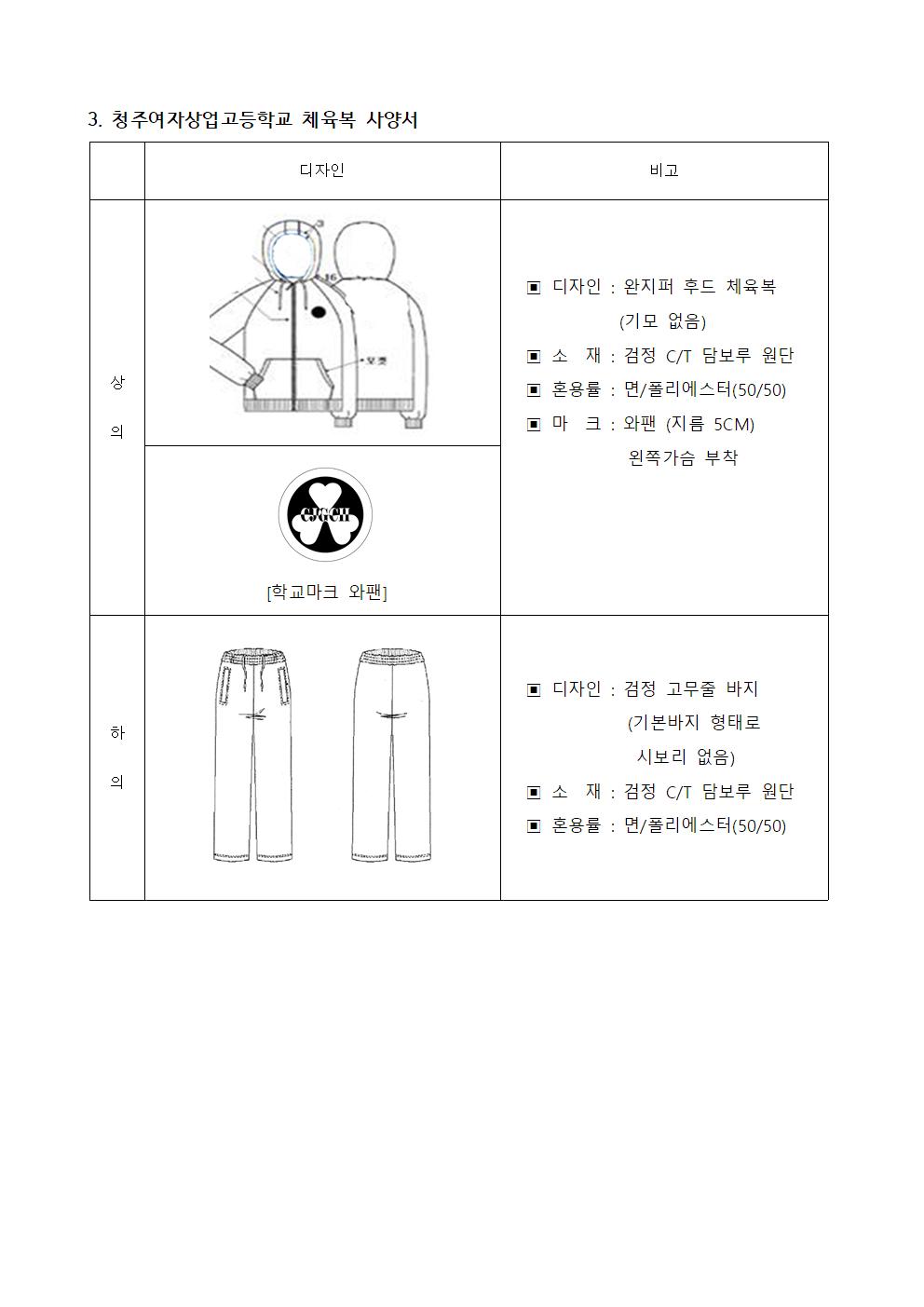 2026학년도 청주여자상업고등학교 교복 및 체육복 사양서003
