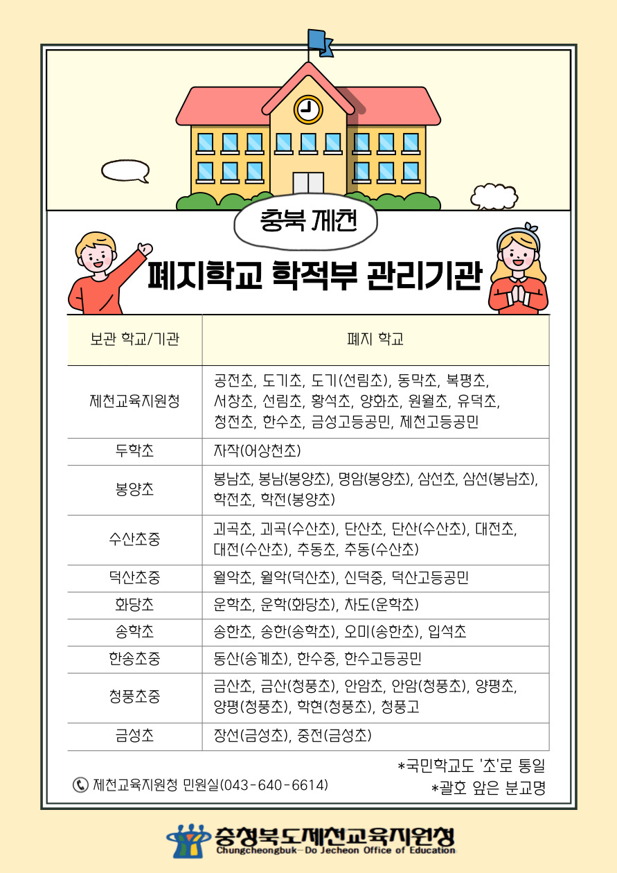 제천지역 폐지학교 학적부 관리기관 안내