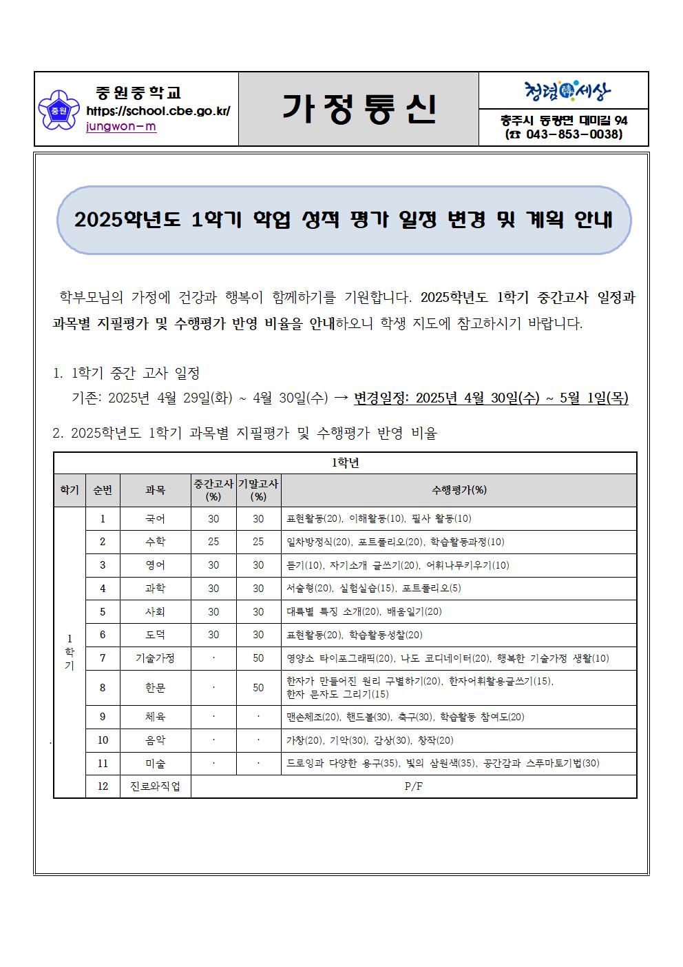 2025학년도 1학기 학업성적 평가 안내-가정통신문001