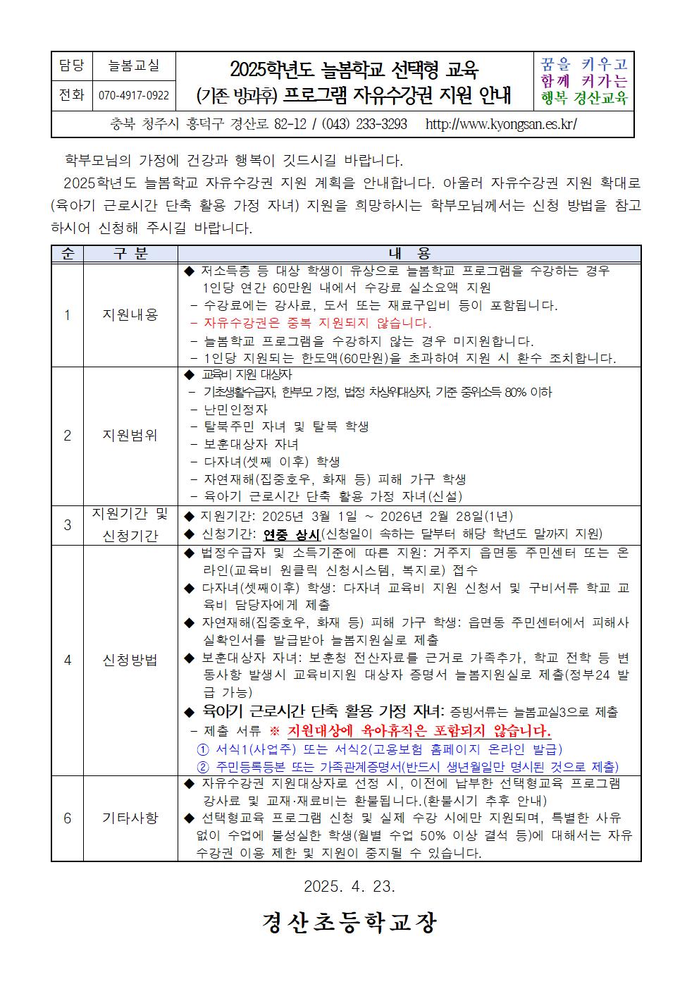 2025학년도 늘봄학교 자유수강권 지원 안내문001
