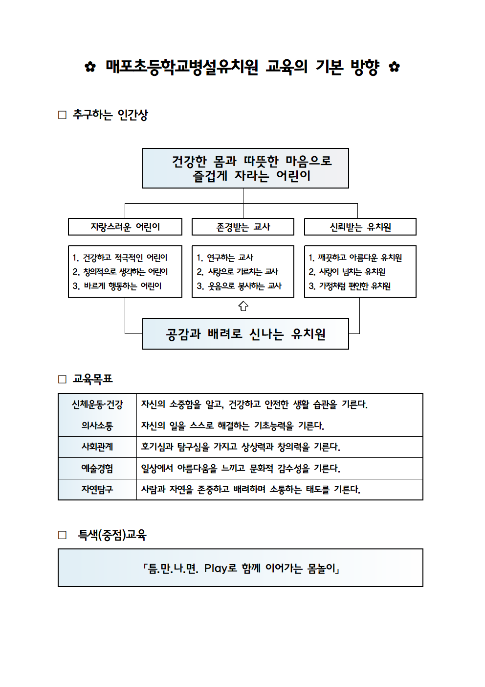 매포초등학교병설유치원 교육의 기본 방향 001