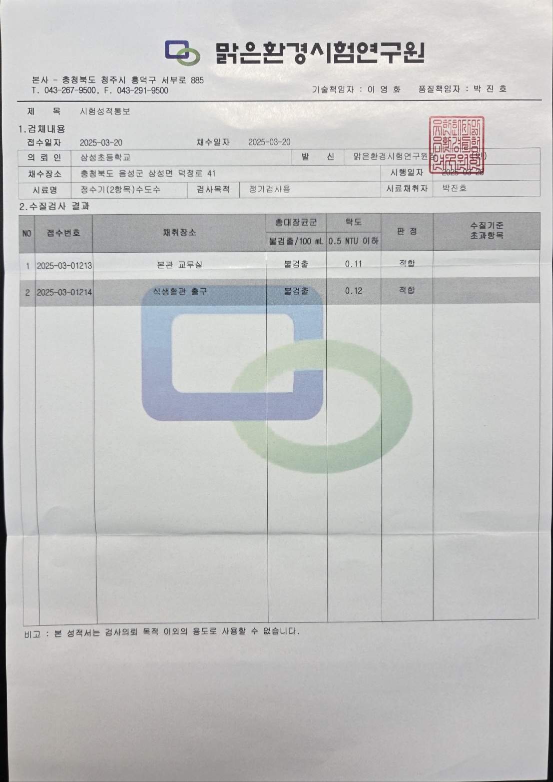 2025. 정수기 수질검사 점검 결과