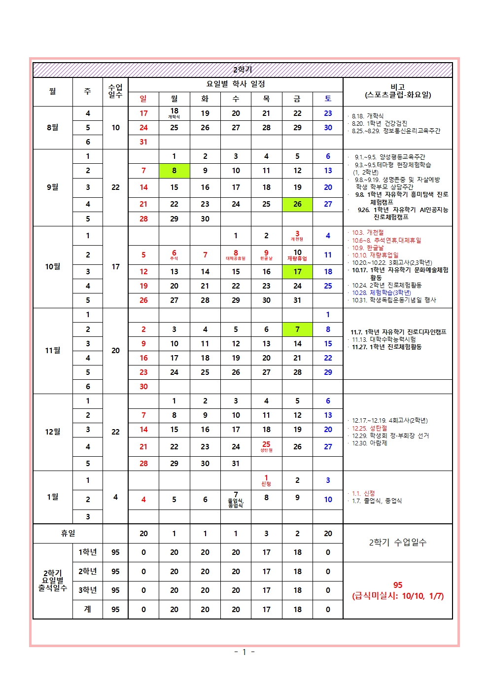 2025. 2학기 학사일정(1학년 진로체험)(1)001