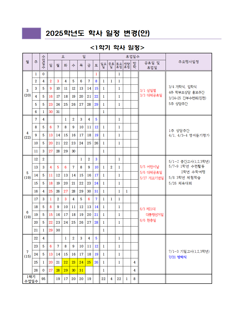 2025학년도 학사일정 변경 자료(6월 3일 대통령선거일)001