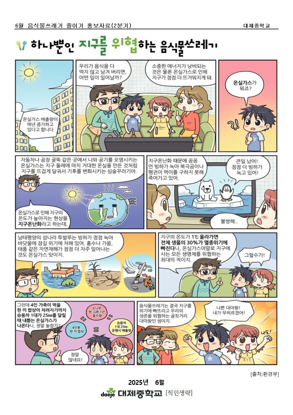 [가정통신문] 6월 음식물쓰레기줄이기 (하나뿐인 지구를 위협하는 음식물쓰레기) 홍보자료(2분기)001
