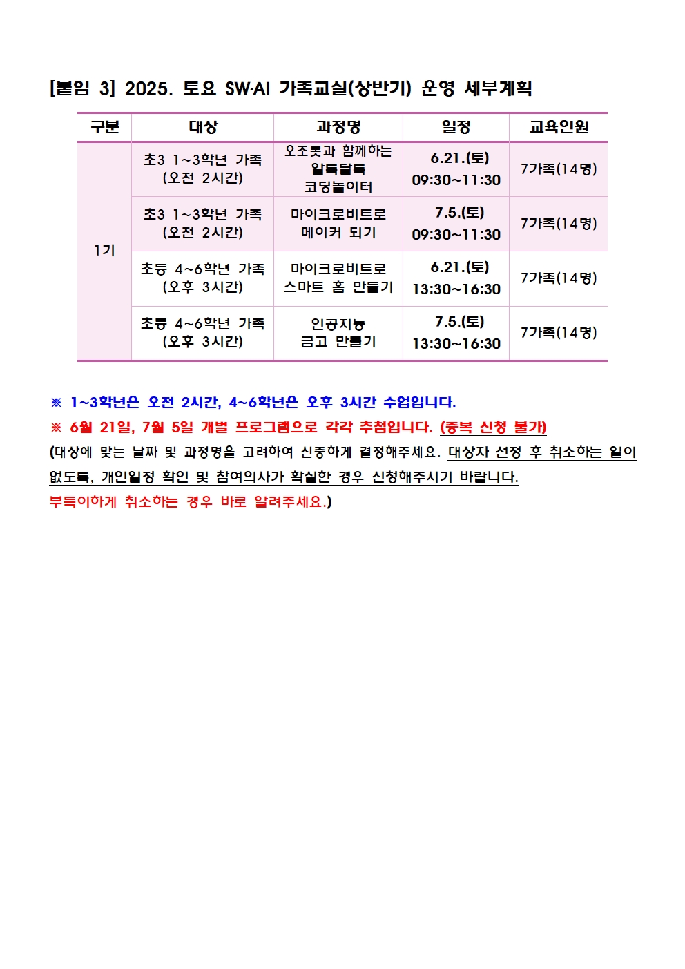 2025. 토요 SW·AI 가족교실(상반기) 안내 가정통신문004