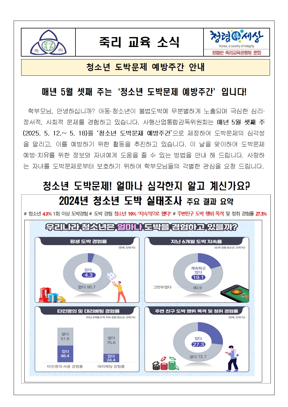 청소년 도박문제 에방주간 안내001