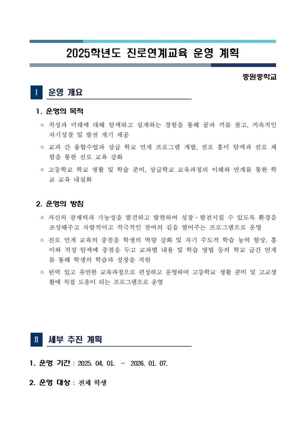 2025년 진로연계교육 운영 계획서001