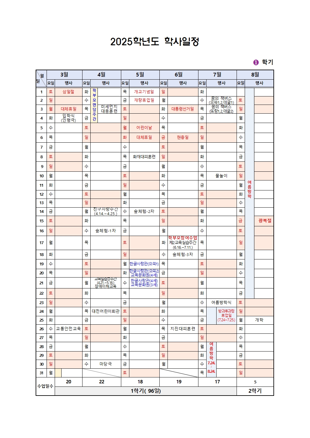 2025학년도 학사일정 변경001