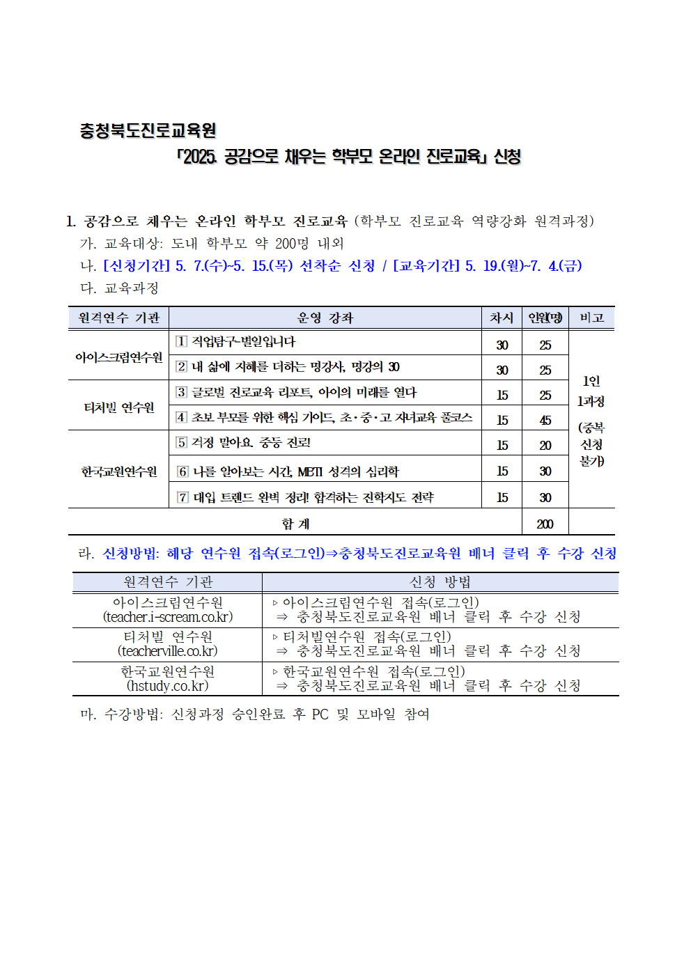충북진로교육원 2025. 공감으로 채우는 학부모 온라인 진로교육001