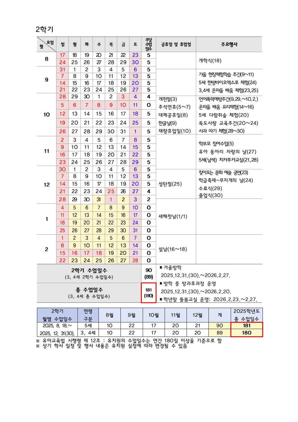2025. 유치원 학사일정 변경002