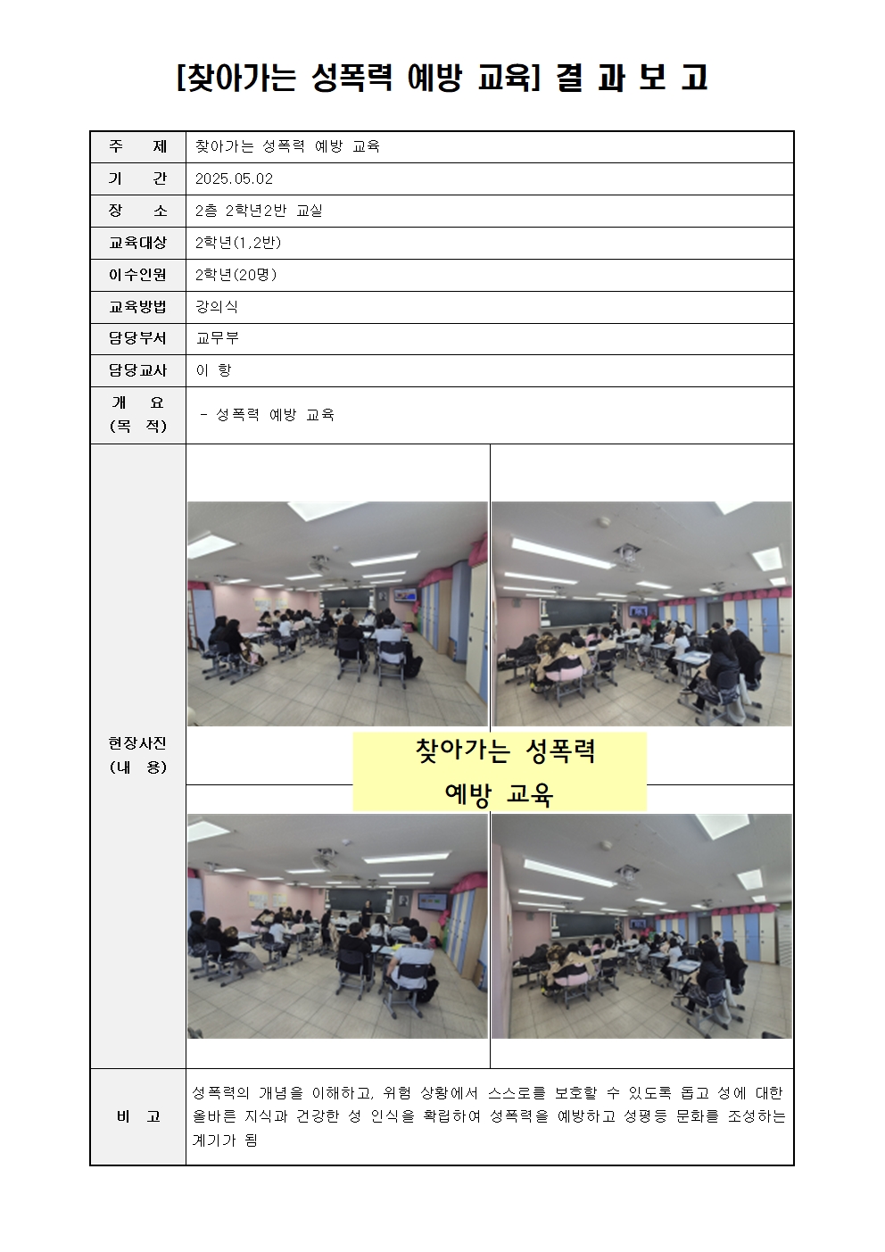 2025년 2학년 찾아가는 성폭력 예방교육 결과 보고001
