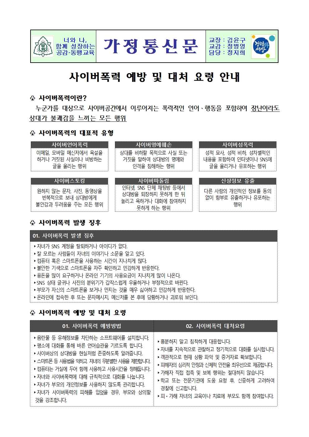 2025. 사이버폭력 예방 및 대처 요령 안내 가정통신문001