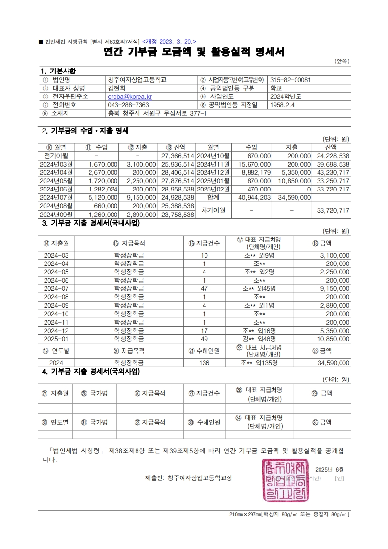 2024. 연간 기부금 모금액 및 활용실적 명세서(법인세법 시행규칙)_1