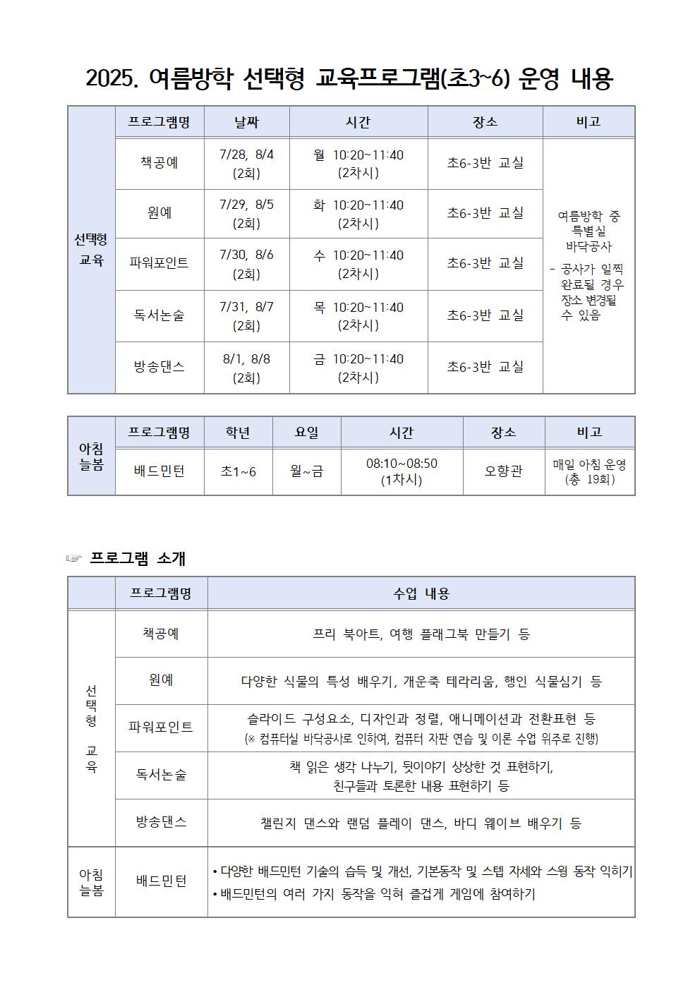 2025. 여름방학 늘봄 선택형교육프로그램 수강신청 안내장2