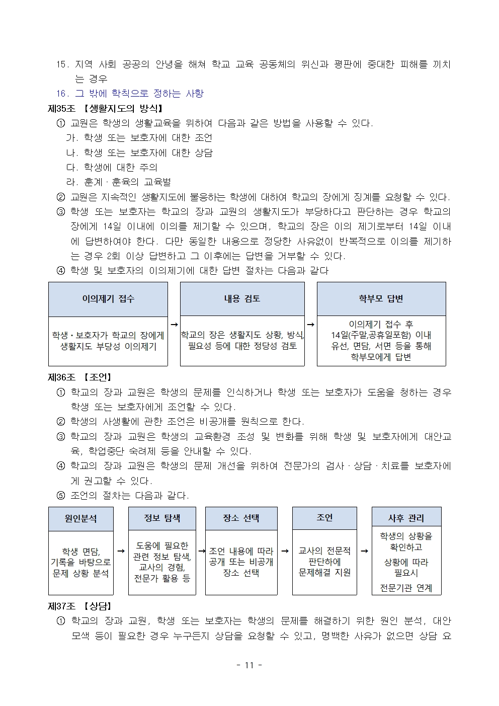 금천중학교 학생 생활 규정(1차 회의 반영 개정안)011