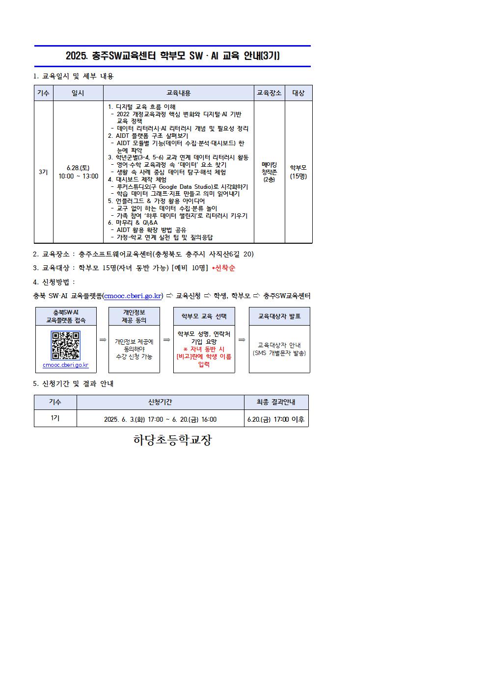 충청북도교육연구정보원 정보교육부_2025. 충주SW교육센터 학부모 SW·AI교육 운영 안내장 양식(3기)001