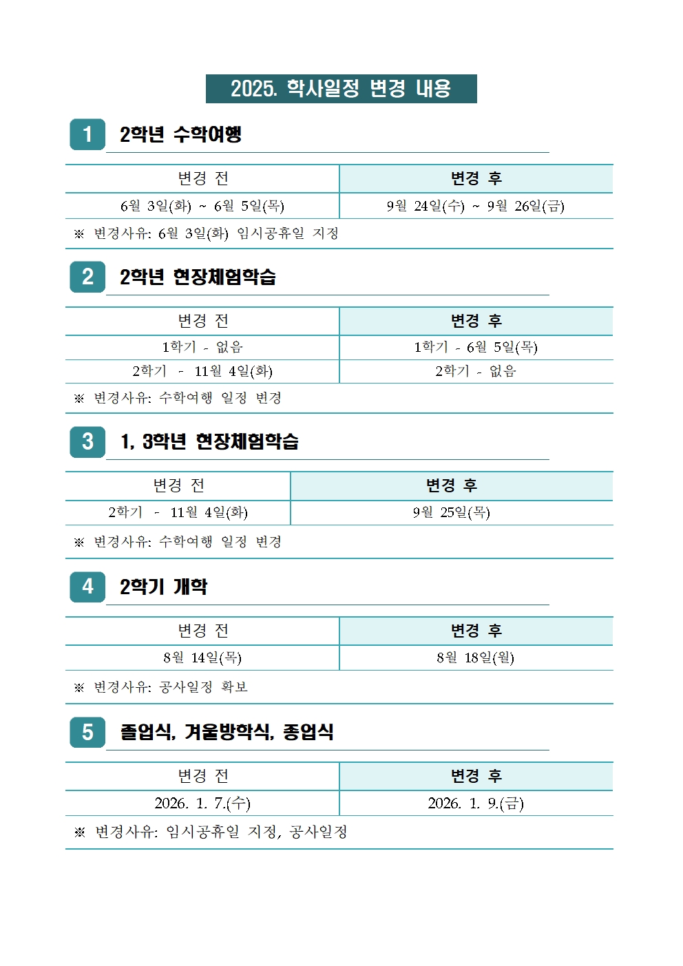 2025. 학사일정 변경내용001