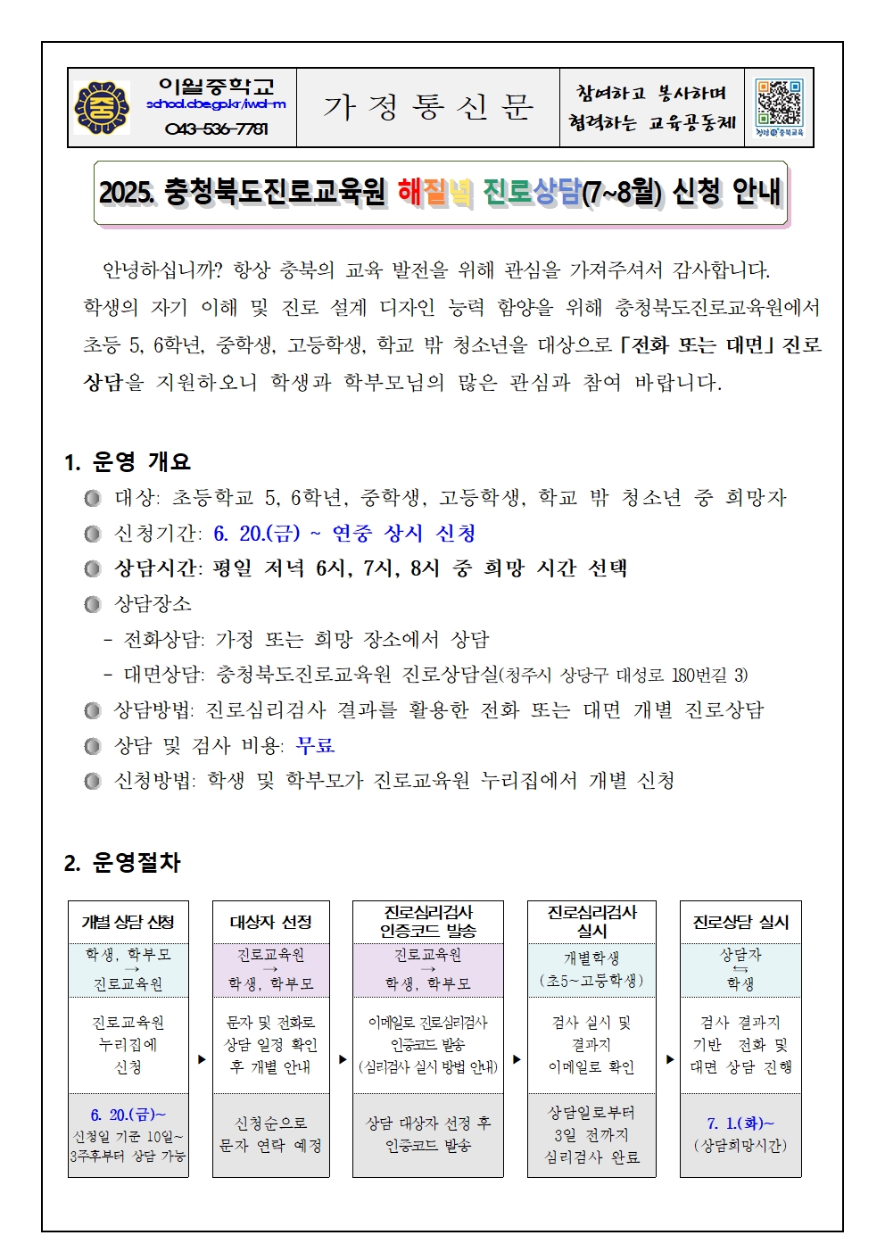 2025. 해질녘 진로상담(7~8월) 안내 가정통신문001