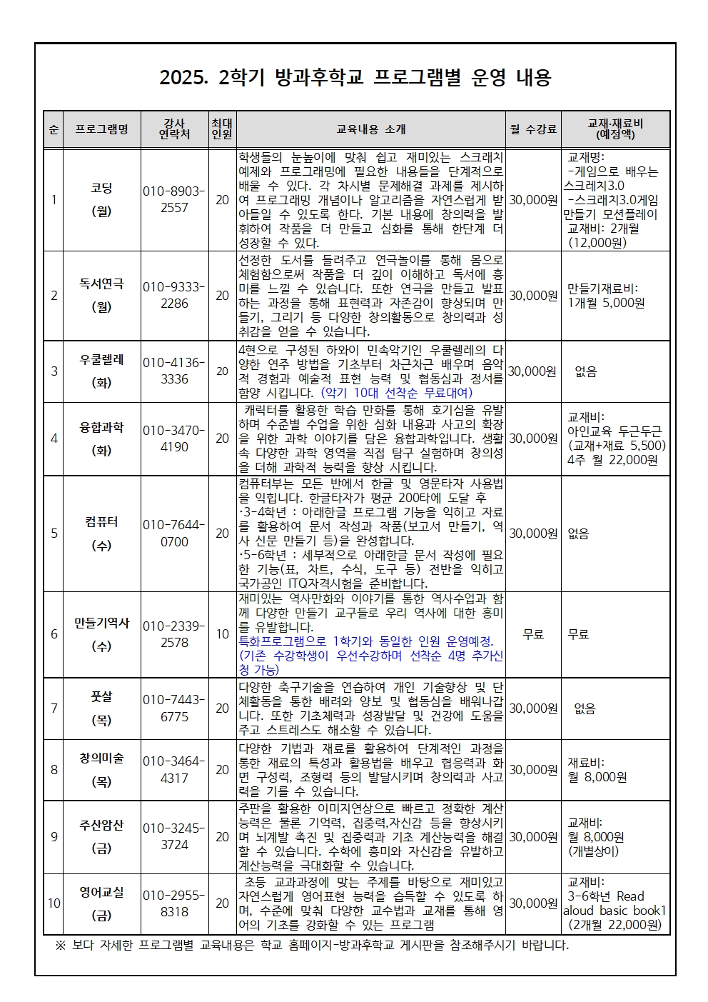 2025. 늘봄 2학기 선택형교육(방과후)수강 신청 안내장002