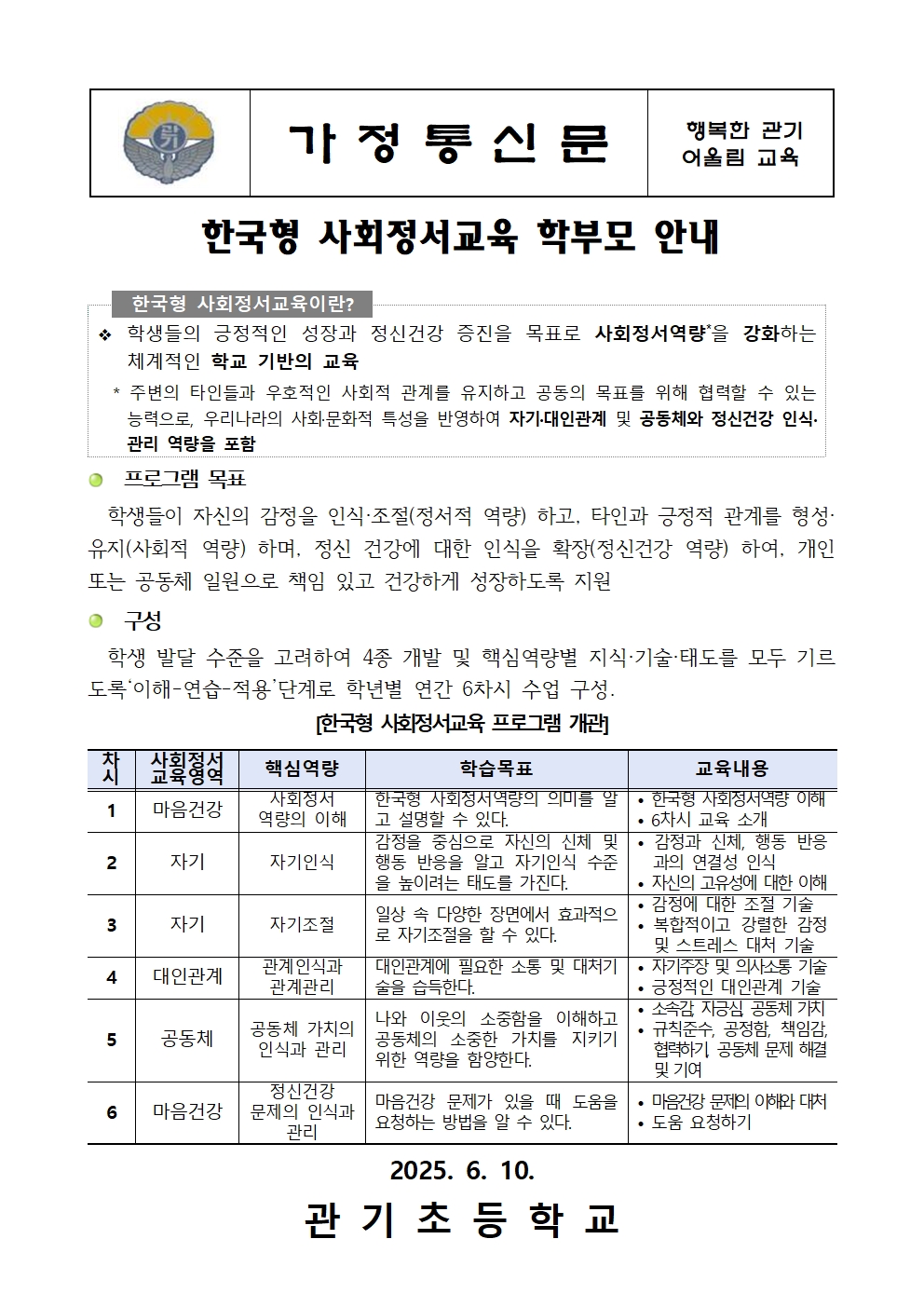2025. 한국형 사회정서교육 가정통신문001