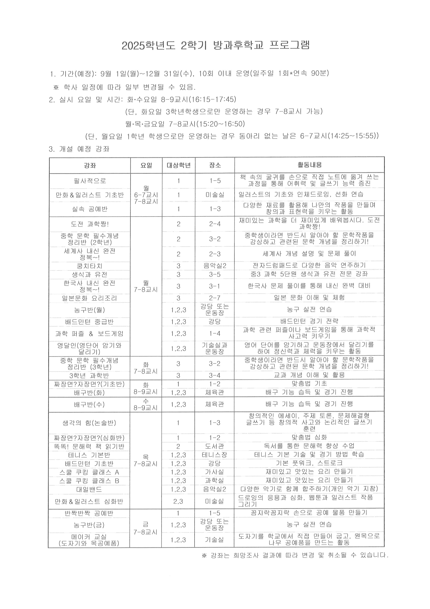 2025 2학기 방과후학교 가정통신문2