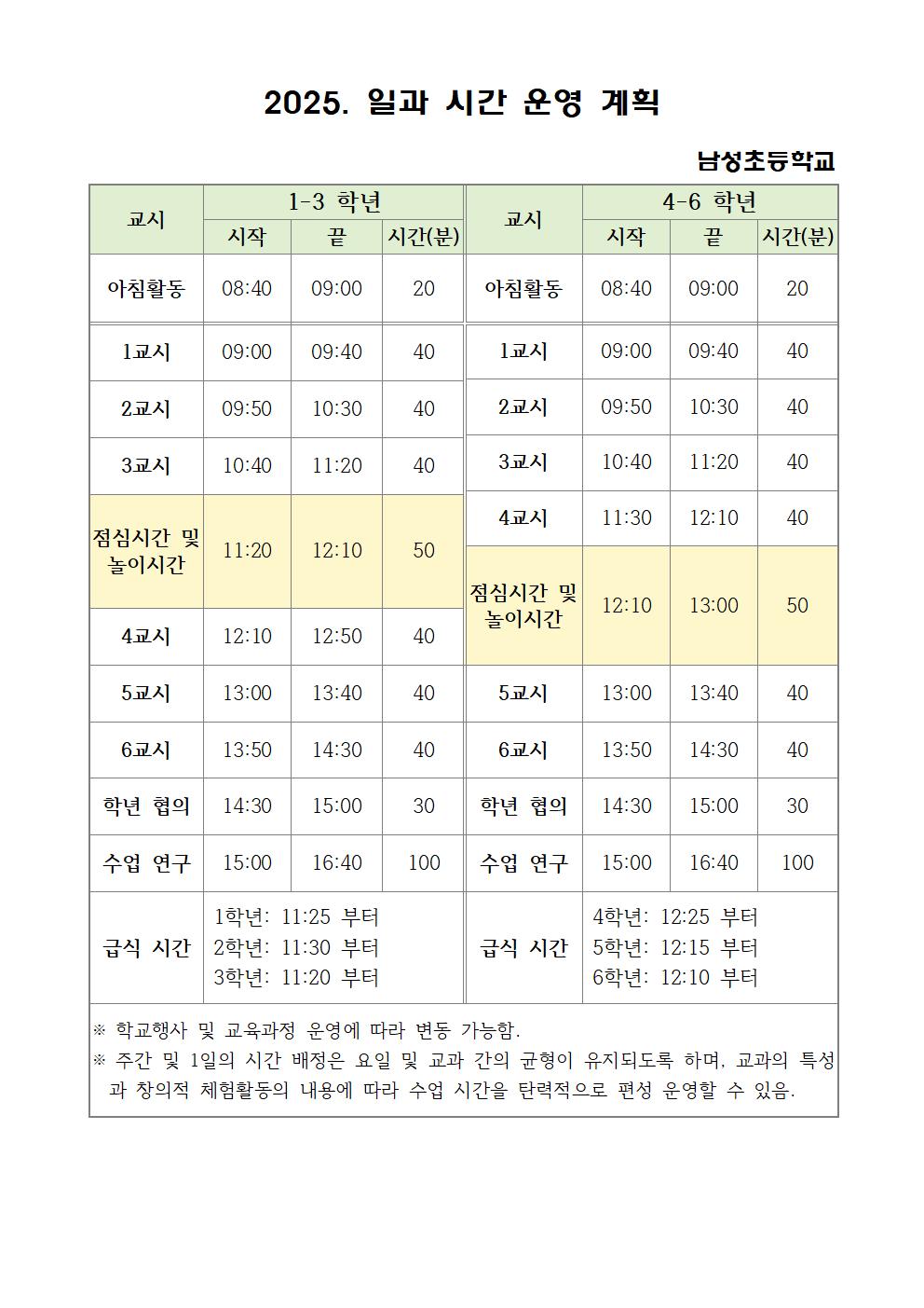 2025. 일과 시간 운영 계획001