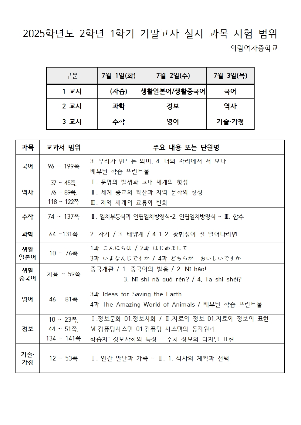 2025학년도 1학기 기말고사 실시 과목별 시험범위 안내_최종완료002