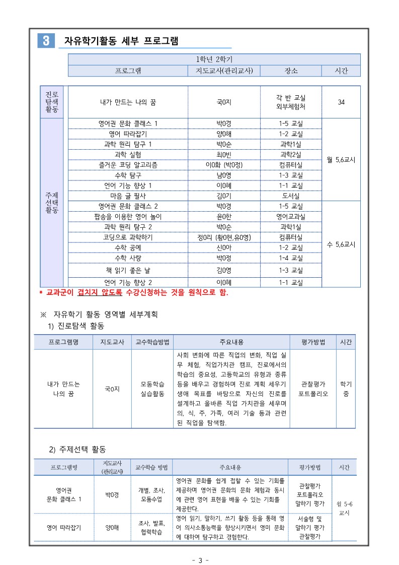2025. 2학기 자유학기제 운영 및 수강신청 안내 가정통신문_3