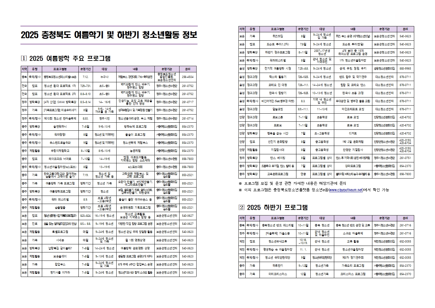 여름방학 및 하반기 청소년활동 정보001