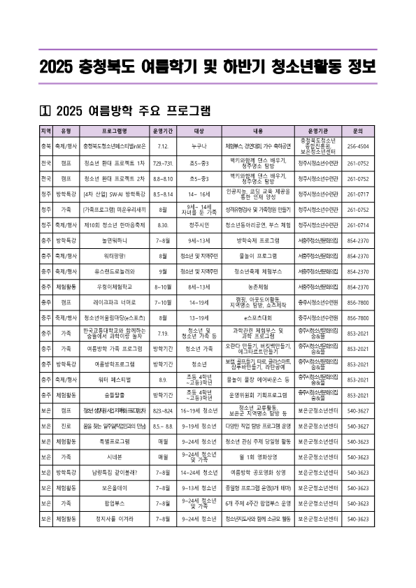 충청북도청소년종합진흥원_여름방학 및 하반기 청소년활동 정보_1