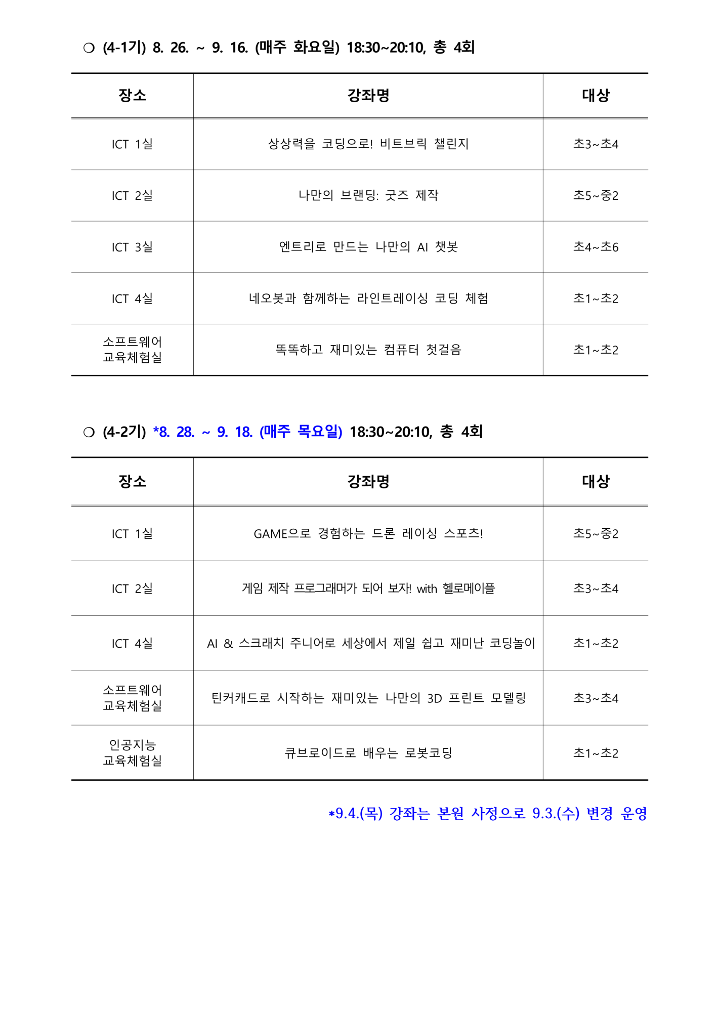 충청북도교육연구정보원 정보교육부_2025. 하굣길 SW·AI교실(하반기) 운영 안내문(4기)_2