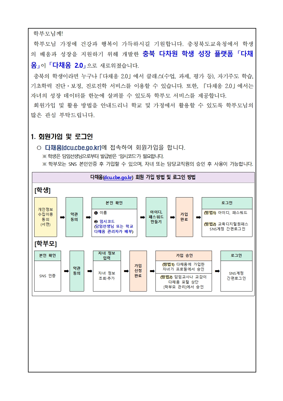 다채움 2.0 안내 가정통신문001