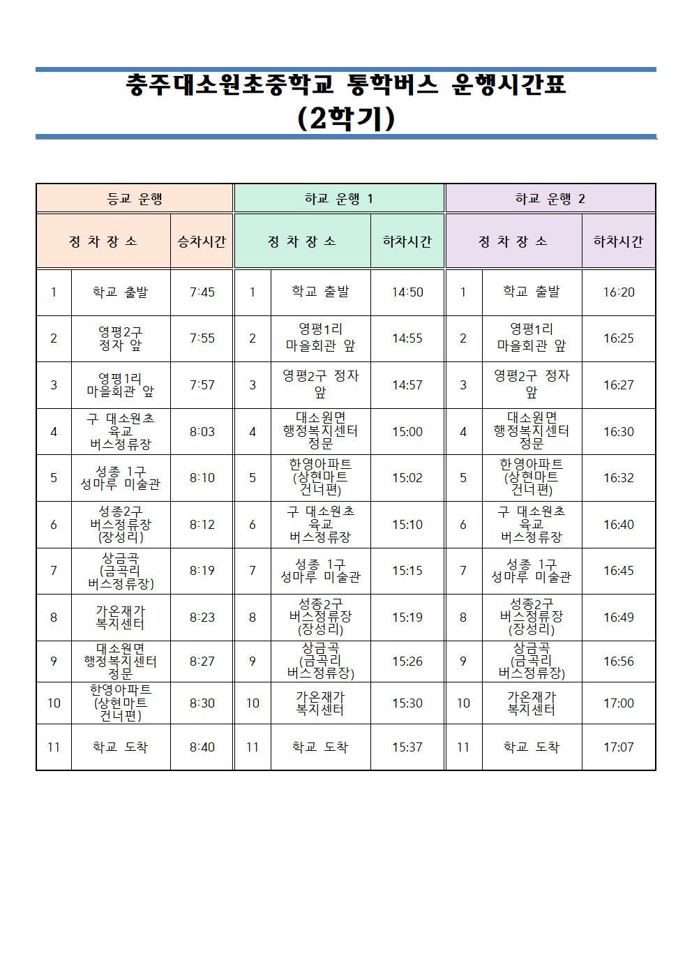 통학버스 운행시간표 및 승하차장(25'2학기)001